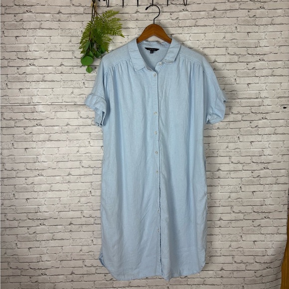 Well Worn Dresses & Skirts - Well Worn Light Blue Button Down Dolman Sleeve Linen Shirt Dress